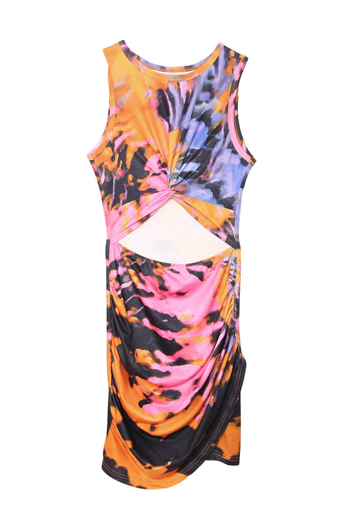 Print Hollow Out Twist Bodycon Mini Dress